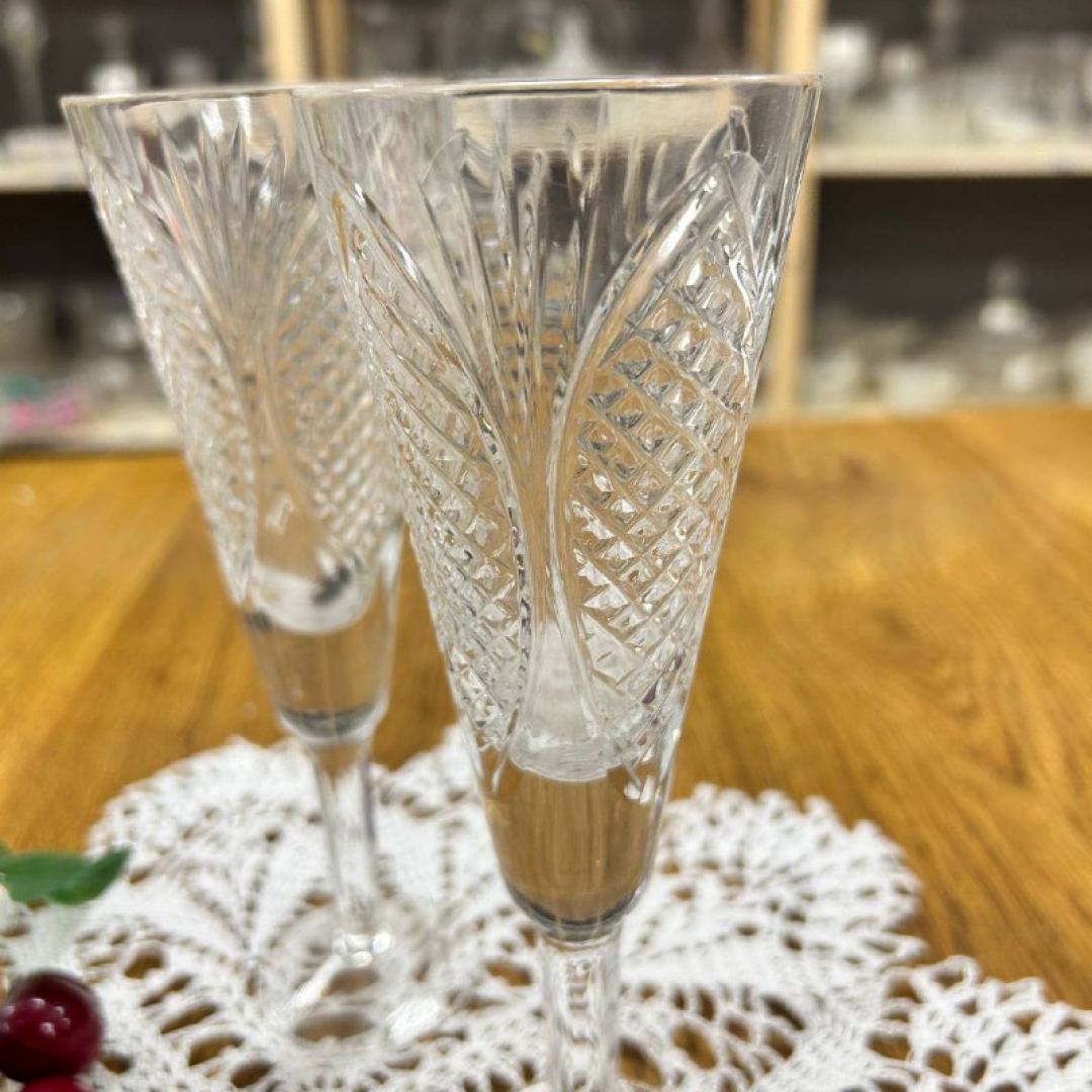 Пара бокалов из хрусталя "Ананас" Дятьковского ХЗ, рисунок от формы. Винтаж. Цена за пару. Картинка 4